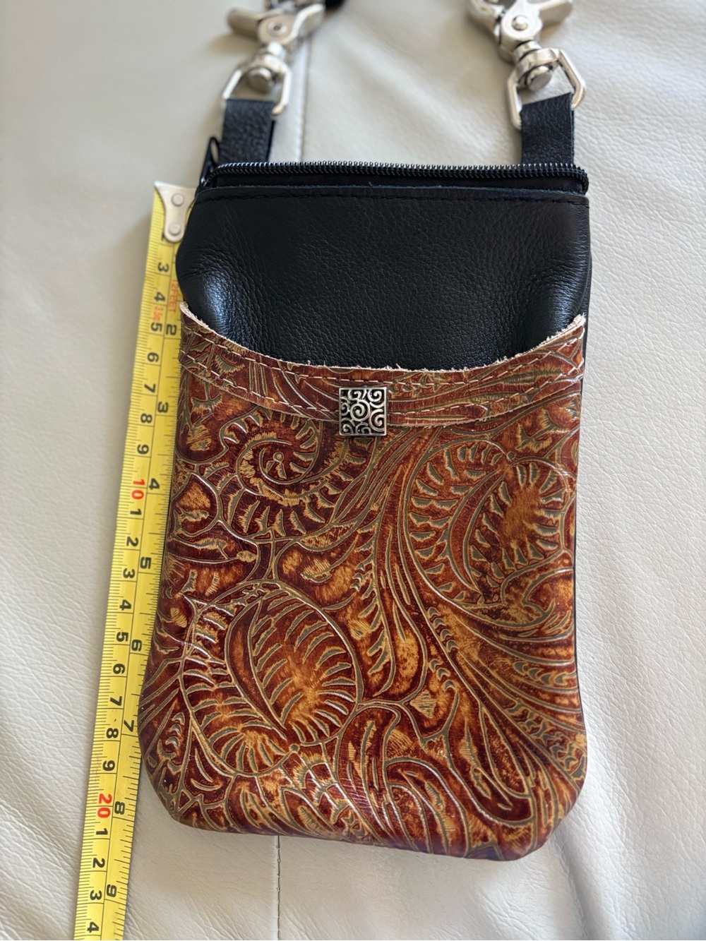 HB Hip Bag Company Tooled Western Phone Crossbody Bag Made in USA Festival Sling